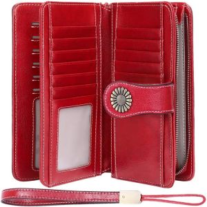 Cartera Cuero Mujer Bloqueo RFID Monedero Piel Mujer Grande con Muchos Bolsillos, Billetera Larga Mujer con Cremallera (3)
