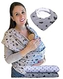 Pañuelo portabebés HECKBO gris con corazones negros - incl. babero y bolsa de...