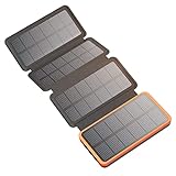 Hiluckey Cargador Solar 25000mAh, Portátil Power Bank con 4 Paneles Solares y 3...