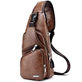 Aucuu Bolso de Pecho de Cuero PU para Hombres. Bandolera Retro Impermeable con...