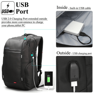 mochila negra y puerto usb