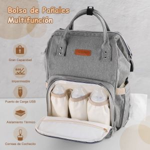 Mochila porta pañales y porta biberones con usb