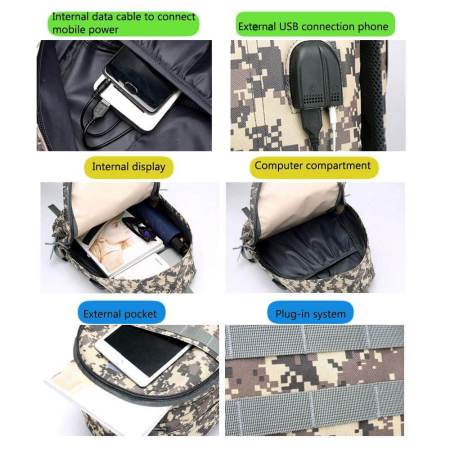 Mochila Militar de Camuflaje con «Puerto de Carga USB ⚡» Portátil 18″ (7)