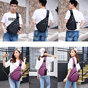 SINOKAL Bolso Bandolera Mochila con Carga USB Unisex (6)