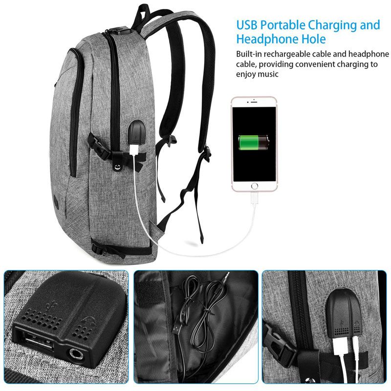 BYM detalle del cargardor USB de la mochila gris de Tus bolsos y mochilas