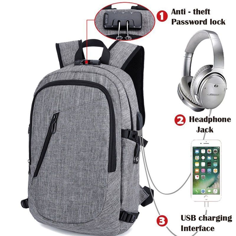 BYM Mochila antirrobo con usb en color gris