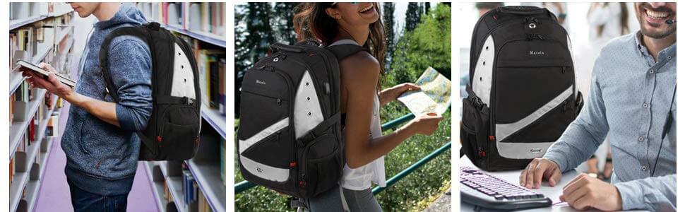 Mochila Escolar para Portátil con USB. Varias personas llevando una mochila con carga usb de BYM