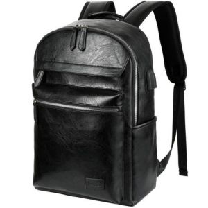Mochila negra de cuero con usb