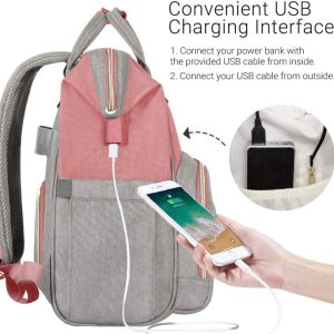 COSYLAND Mochilas para Pañales Biberones Bolso de Cambio Mamá Multifuncional Impermeable Gran Capacidad con Aislado Bolsillos para Cuidado Bebé con 2 Correas de Cochecito Puerto y Cable USB
