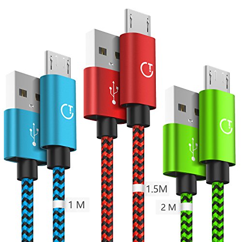 Gritin Cable Micro USB, 3-Pack [1M, 1.5M, 2M] 2.4A Micro USB Cable - Cable de sincronización Micro USB Trenzado de...