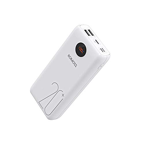 Romoss 18W Powerbank 20000mah Tipo-C PD QC3.0, Batería Externa para Móvil con Pantalla LED, Fit Charge⊕, 3 Salidas y 3 Entradas, para la Mayoría de los Smartphone, Tabletas