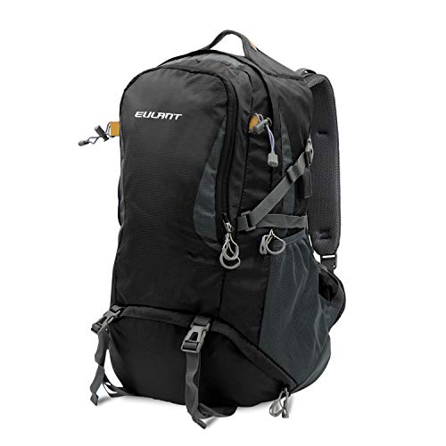 ONT Mochila de Senderismo con Cubierta de Lluvia Mujeres Hombres Mochila de Viaje con Puerto de Carga USB Puerto de Auriculares Mochila de Camping 50L/Negro