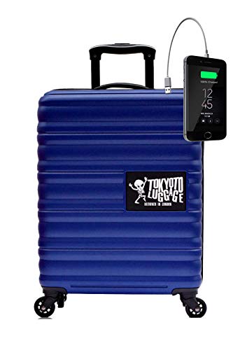 Maleta de Cabina Equipaje de Mano 55x40x20 Maleta Juvenil Trolley de Viaje Ryanair Easyjet Maleta de Viaje Rígida Blue (Preparada para Cargar Móviles) TOKYOTO Luggage (Maleta + Cargador)