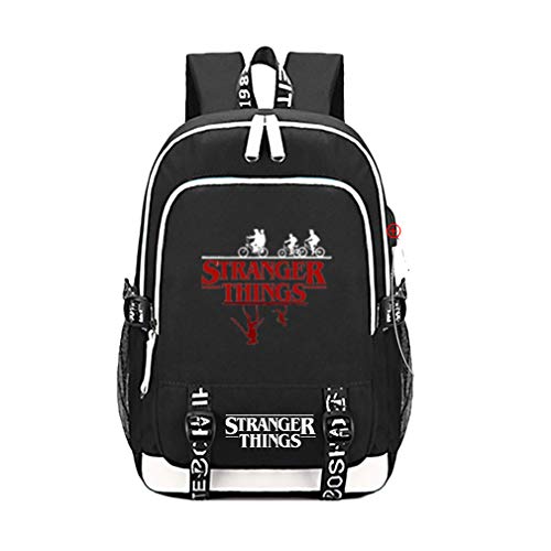 Mochila Escolar de Stranger Things con Puerto de Carga USB Mochila para Estudiantes Mochila para computadora portátil Mochila de Viaje Informal para Adolescentes Mochila de Trekking