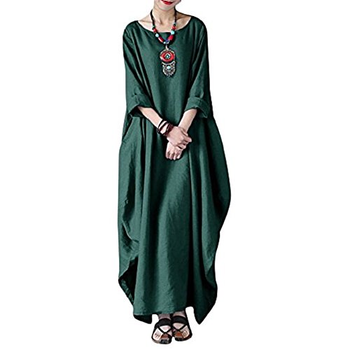 Vestido Tallas Grandes Mujer Verano Elegante Asimetricos Vestidos de Premama Manga 3/4 para Fiesta Coctel Playa Boho Chic Tunicas Largas Caftan Casual Oversize Camiseta Blusa Top Lino Maxi Dress