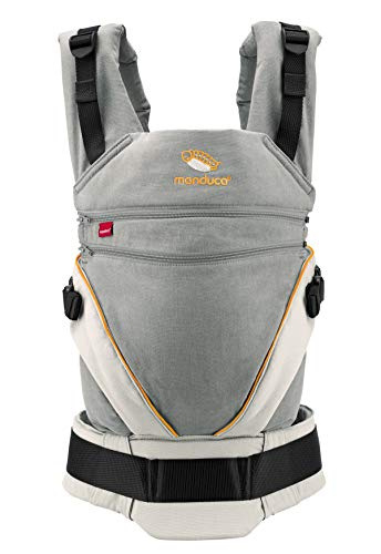 manduca XT Mochila Portabebe  Cotton grey/orange  Porta Bebé Ergonómica, Asiento Regulable en Continu, 3 Posiciones, Algodón Orgánico, se Adapta a Recién Nacidos y Niños Pequeños (3,5-20kg)