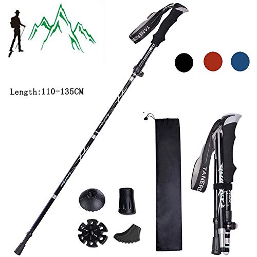 XDSP Bastón de Senderismo, Bastón de Trekking Plegable 7075 Bastón de Trekking de Aluminio Aleación de Aluminio, Anti-Choque para Excursión Marcha Alpinismo Trail Viaje Mochilero Caminar (1PCS)