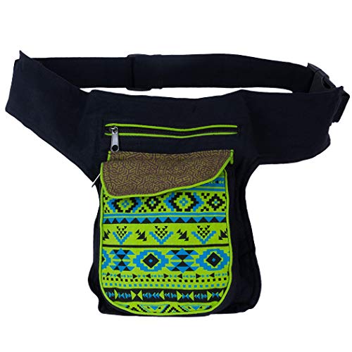 Riñonera Lateral Hippie con Estampado Etnico (Verde)