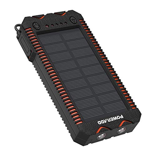 POWERADD Cargador Solar Portátil con 12000mAh, Batería Externa 2 Puertos de USB Panel Solar con Alta Eficiencia de Conversión Impermeable Inteligente, Color Naranja y Negro.