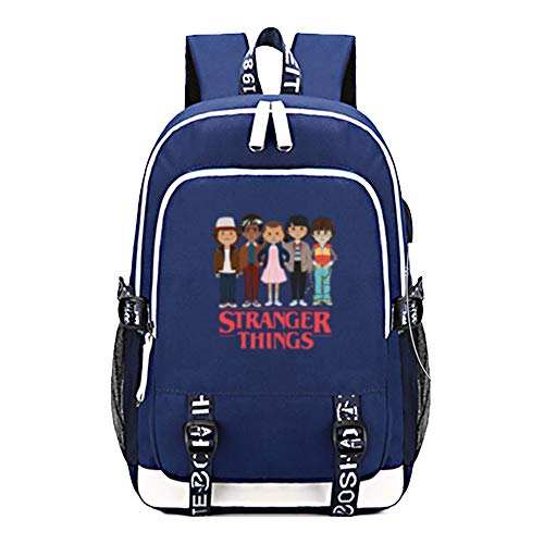 Mochila Escolar de Stranger Things con Puerto de Carga USB Mochila para Estudiantes Mochila para computadora portátil Mochila de Viaje Informal para Adolescentes Mochila de Trekking