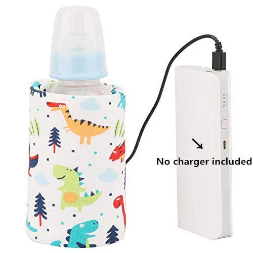 Calentador de biberones USB para bebés, Funda para biberones de dibujos animados Calentador de viaje Cubierta de calefacción Termostato de aislamiento(Dinosaur)