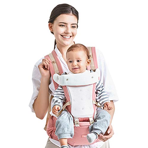 Mochila Portabebé Ergonómico Multifuncional 4 en 1 Fular Porta Bebé con Múltiples Posiciones Suave Ajustable para Niños (Rosa)