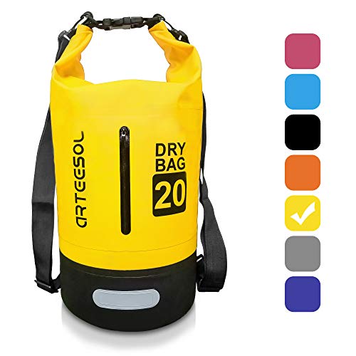 Bolsa Estanca impermeable BKSTONE Bolsa para Material 5L / 10L / 20L / 30L Bolsa Seca para Kayak, Playa, Rafting, Canotaje, Senderismo, Camping y Pesca (Amarillo y Negro, 20L)