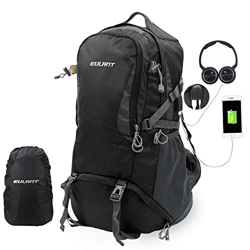 EULANT 50L Mochila Trekking, Grande Mochila Senderismo con Cubierta para la Lluvia & Puerto de Carga USB & Puerto de Auriculares