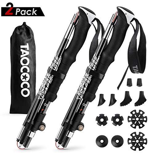 TAOCOCO 2pcs Bastón de Senderismo Plegable 7075 Bastón de Trekking de Aluminio, Bastón de Trekking Plegable Ajustable Ultraligero/Agarre EVA/Viajes de Mochilero