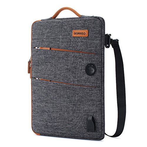 DOMISO 10,1-10,5 Pulgadas Funda Protectora con Puerto de Carga USB 3ways Bolso Bandolera para Ordenador Portátil / Tablet / 9.7' iPad Pro / 10.1' Lenovo Tab 4 Plus / ASUS / Acer / HP , Gris Oscuro