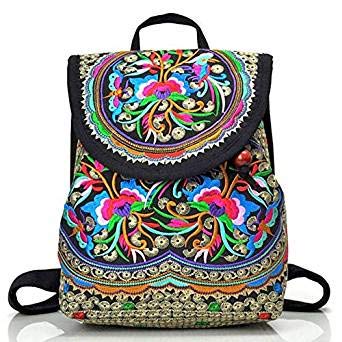 Linian Mujeres Bordado Mochila étnica, Mochila con Motivo de Estilo étnico Bolso del Bandolera étnico del Bordado de Las Mujeres de la Vendimia