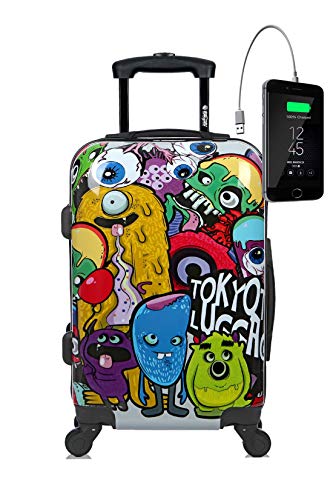 TOKYOTO - Maleta de Cabina Equipaje de Mano, Monsters&Zombies, 55x40x20 cm | Maleta Juvenil, Trolley de Viaje Ryanair, Easyjet | Maleta de Viaje Rígida Divertida Abstracta, Colores