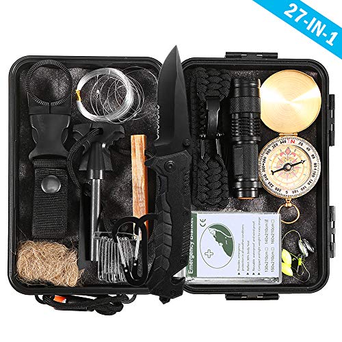 Lixada Kit de Supervivencia Emergencia 23 en 1 Multi Herramientas Suministros de Primeros Auxilios para Camping Senderismo Caza Pesca
